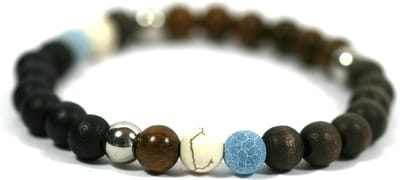 IbizaMen - bruin/zwart/robles hout 8mm - howliet en blauw agaat - rvs - 19cm