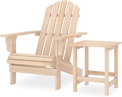 Adirondack Stoel - Tuinstoel met Tafel - Buiten Ontspannen - Massief Hout - 69.5x86.5x89.5 cm - Lichtbruin