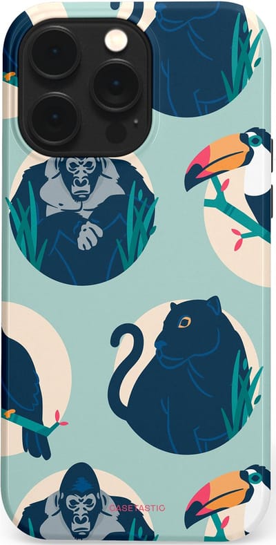 Casetastic hoesje geschikt voor Apple iPhone 14 Pro Max - MagSafe - Dubbellaagse bescherming - Wilde Dieren Mix - Fashion Case - Lichtgrijs Donkerblauw Crème Donkergrijs