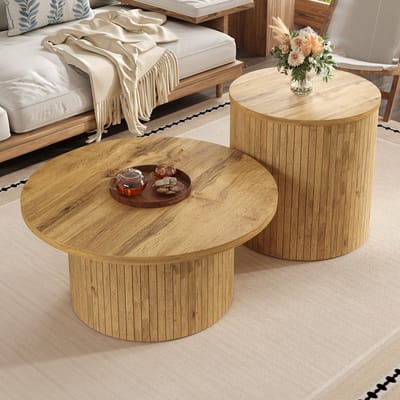Sweiko Salontafel - Set van 2 - Ronde bijzettafel - φ75cm - Houtnerf - Natuurlijke