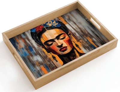 Dienblad hout 40x30 cm - Schootdienblad - Portret - Vrouw - Bloemen - Borrelplank rechthoek - Plateau dienbladen