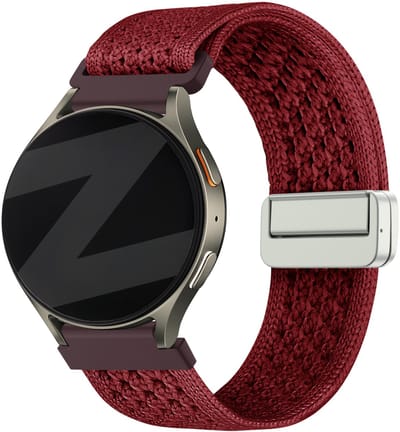 Bandz vintage nylon bandje met magneetsluiting - geschikt voor Huawei Watch GT 5 Pro - 42mm / Watch GT 5 - 41mm / Watch GT 4 - 41mm / Watch 5 - 42mm - Fossil Gen 5e - 42mm / Gen 6 - 42mm - Withings ScanWatch Light / Steel HR - 36mm (wijnrood)