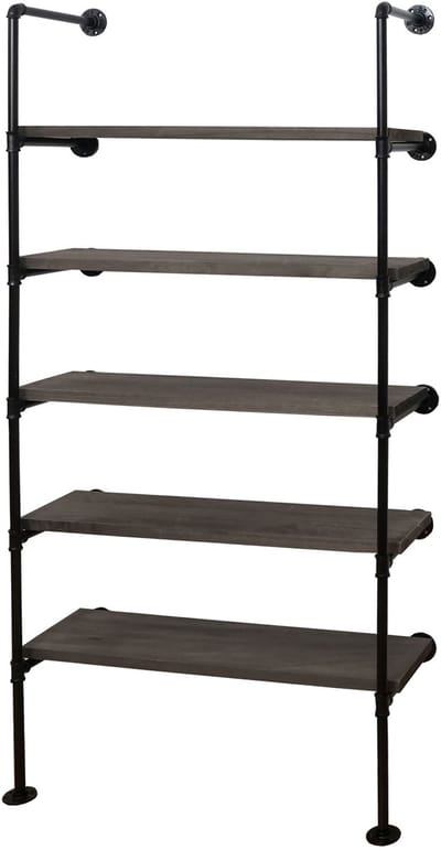 Staande plank MCW-C45, woonkamer plank boekenplank opbergrek, industrieel ontwerp hout metaal, 165x80x28cm ~ grijsbruin