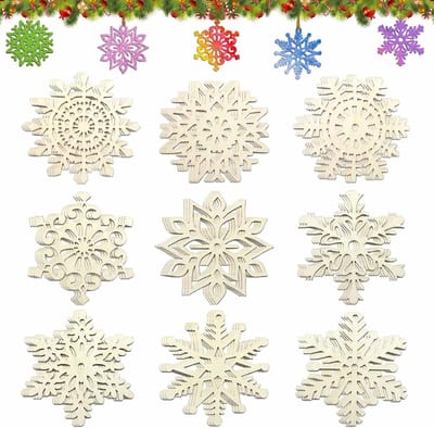 Houten Sneeuwvlokken Kerstdecoratie - 36 Stuks Ornamenten voor Kerstboom, Labels en Ambachten in 9 Ontwerpen