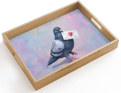 Dienblad hout 40x30 cm - Schootdienblad - Duif - Envelop - Paars - Borrelplank rechthoek - Plateau dienbladen
