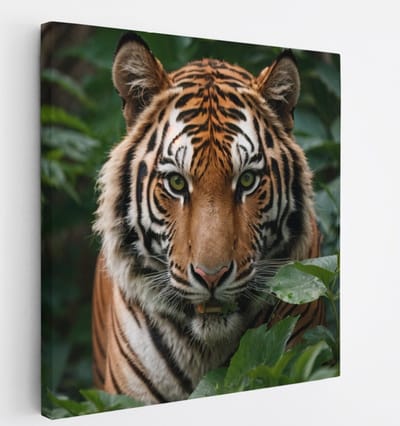 Saammp Canvas Schilderij -Tijger in de Natuur - Dieren - 20x20 - Foto op canvas - Wanddecoratie - Muurdecoratie Woonkamer - Slaapkamer decoratie - Canvas Print