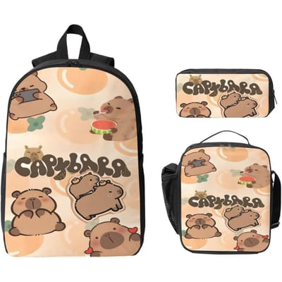 Ensemble de 3 pièces Sac à dos Kawaii Capybara Drôle pour Garçon Fille Trousses à stylos Sacs à dos avec Boîte à lunch Pour Élèves de l'école primaire Sac à dos de jour