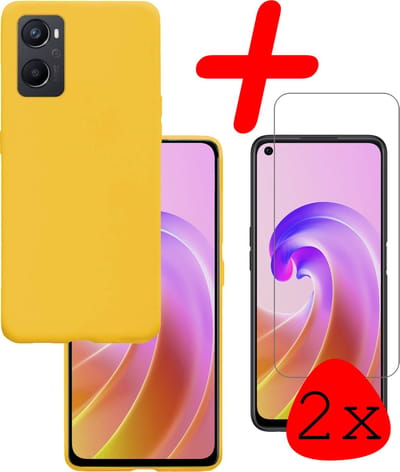 Hoesje Met 2x Screenprotector - Geschikt voor OPPO A76 - Sterk & Shockproof - Back Cover - Siliconen Case - Telefoon Hoes - Geel