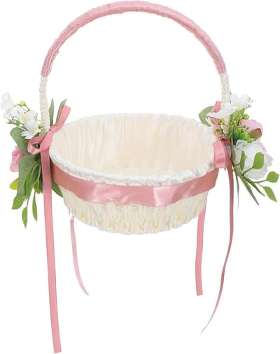 Bloemenmeisjesmandje - Bruidmandje Decoratie - Bruiloft Ceremonie - Boho Stijl - 30 x 24 x 20 cm - Roze