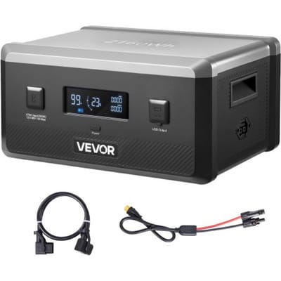 VEVOR extra accu voor draagbare powerstation, 2160 Wh LiFePO4 uitbreidingsaccu met 3 poorten, voor thuis, kamperen, roadtrips, campers en noodgevallen (Powerstation en zonnepaneel NIET inbegrepen)