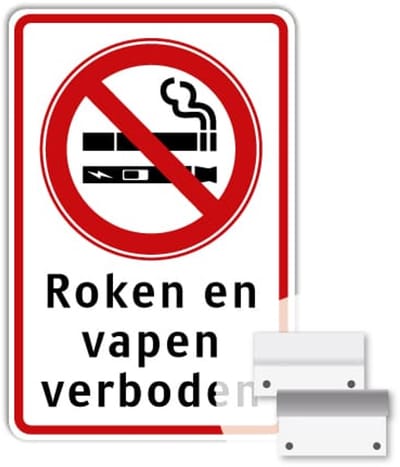 Bord Roken en vapen verboden - Weerbestendig Aluminium - 40x60 cm - Bevestiging: Met muur-/ wandmontage beugels