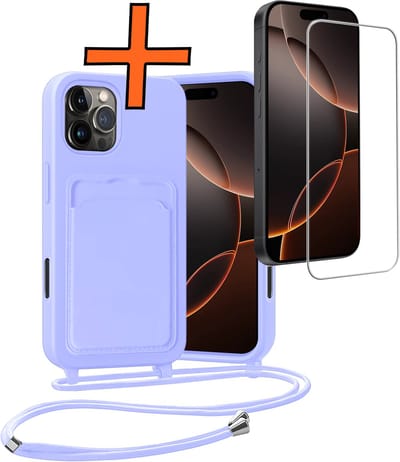 Hoesje Geschikt voor iPhone 16 Pro Max Hoesje Met Telefoonketting Pasjeshouder Case Met Screenprotector Koord - Hoesje Geschikt voor iPhone 16 Pro Max Hoes Met Kaarthouder - Lila