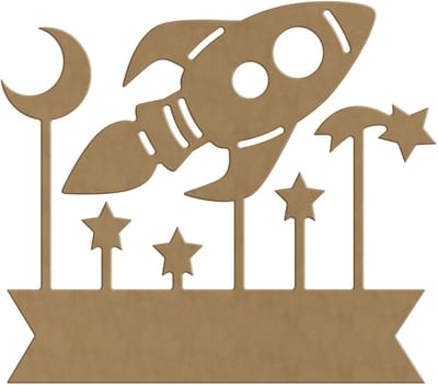 Gomille MDF figuur ruimte banner 29x25 cm - decoratie naambord.
