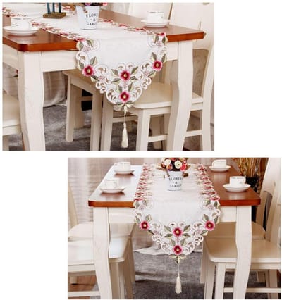 Tafel Runner - Decoratieve Tafelstof - Feestelijke Decoratie - Handgestikt Kant - 40x268cm - Rood