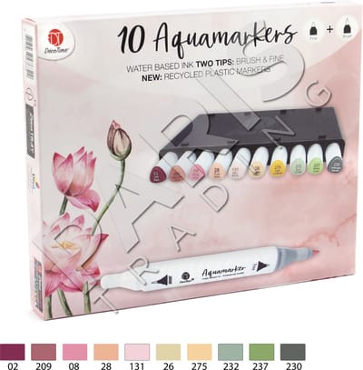 Decotime Aquamarkers met decotray - inkt op waterbasis - smalle / dikke punt - stapelbare bewaardoos - Twinmarkers - Waterstiften - Professioneel - Kleurstiften - Waterverf - Stifte