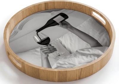Dienblad rond 40x40 cm - Schootdienblad hout - Lakens - Armen - Wijn - Glas - Borrelplank rechthoek - Plateau houten dienbladen