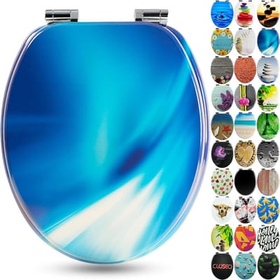 Toiletbril met houten kern - Comfortabele zitting - Eenvoudige montage - Softclose mechanisme - 435 x 375 cm - Wave motief