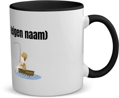Akyol - visser in een bootje met eigen naam koffiemok - theemok - zwart - Vissen - liefhebber van vissen - iemand die houdt van vissen - verjaardag - cadeau - kado - geschenk - 350 ML inhoud