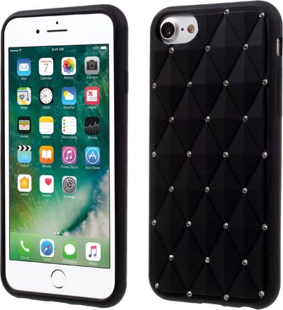 Peachy Zwart silicone hoesje met diamanten geschikt voor iPhone 7 8 SE 2020 SE 2022 Glimmende steentjes