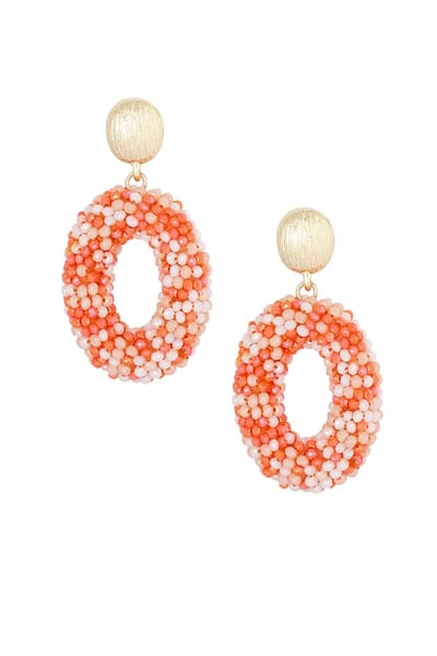 Oranje Kralen Oorbellen – Ovale Statement Oorbellen met Goudkleurige Stud – Zomerse Dames Oorbellen