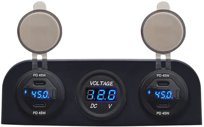 ProRide 12V USB C Autolader 4 Poorten - 45W/QC3.0 - P19184 - Drievoudig opbouw paneel met Voltmeter