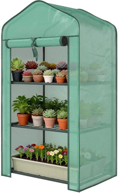 Mini Broeikas - Kweekkas Balkon - Planten Beschermen - Versterkt PE Zeil - 59 x 39 x 127 cm - Groen