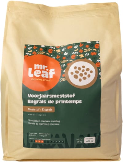 Mr Leaf Gazonmest Voorjaar - Grasmat Meststof - 20kg (400m²) - Langwerkende Voeding - Snel Groen Gras - Professioneel Resultaat