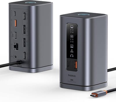 SnelShoppen - 11-in-1 Docking Station met 3 Monitoren, 2 x HDMI, 1 x DP 4K @ 60Hz, 3 x USB-A/C 10 Gbps, 1 Gbps Ethernet, 100 W PD, Compatibel met Lapt