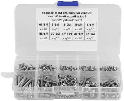 Complete Set van 280 RVS Pan Hex Head Schroeven en Moeren met Diverse Maten en Plastic Opbergdoos