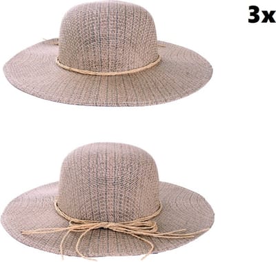 3x Luxe strandhoed stro met bandje touw - Summer beach strand hawai tropical festival
