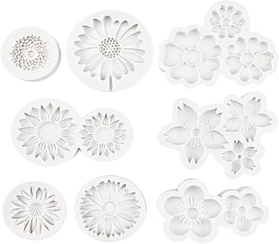 Herbruikbare siliconen mallen voor bloemen, 8-delige set voor fondant, chocolade en kaarsdecoraties, ideaal voor snoep en creatieve projecten