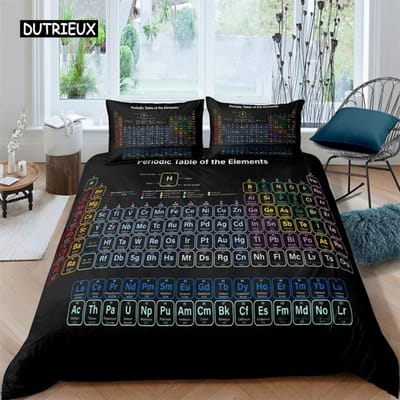 Periodiek Systeem der Elementen Dekbedovertrek Wetenschap Beddengoedset Microvezel Chemie Liefhebbers Leer Afbeelding Voor Kinderen Tieners Volwassenen Decor AU Double(180x210cm)