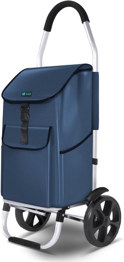 Boodschappentrolley met 2 wielen, opvouwbare trolleytas, marineblauw, 45 l