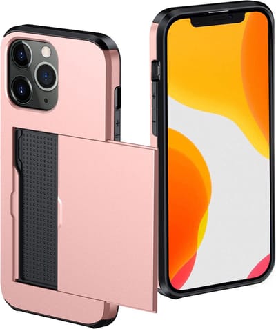 Hoes Geschikt voor iPhone 11 Pro Hoesje Pasjeshouder Hard Cover Shock Proof Hard Case Hoes Met Kaarthouder - Rosé goud