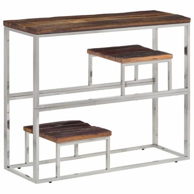 vidaXL - Wandtafel - roestvrij - staal - en - massief - bielshout - zilverkleurig