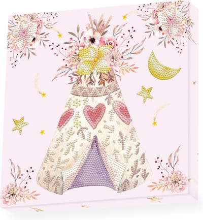 Knutselpakket met Ronde Steentjes, Dotz voor Volwassenen, Hobbypakket voor Kinderen Vanaf 8 Jaar - DBX.046 DOTZ - BOX Diamond Dotting kit - 28x28cm - Dreamy Tee Pee