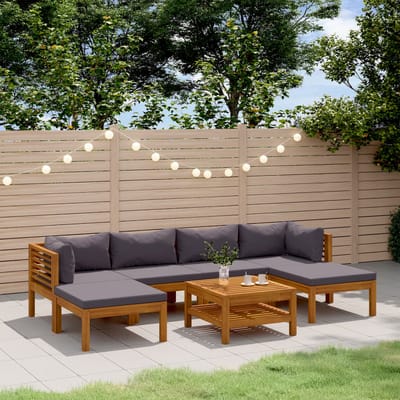 vidaXL - 7-delige - Loungeset - met - kussens - massief - acaciahout