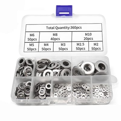 Dailygoods- Sluitringen 360 stuks - Roestvrij Staal - Platte Sluitringen - Corrosiebestendig - Universele Toepassing - Diverse Maten M2 t/m M10 - Pakkingen