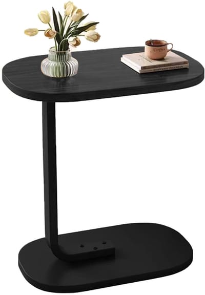 REDOM C-Vorm Bijzettafel – 28×39×58 cm – Modern Industrieel Design – Ruimtebesparende Sofa Bijzettafel voor Woonkamer en Slaapkamer – Stevig Staalframe – Zwart