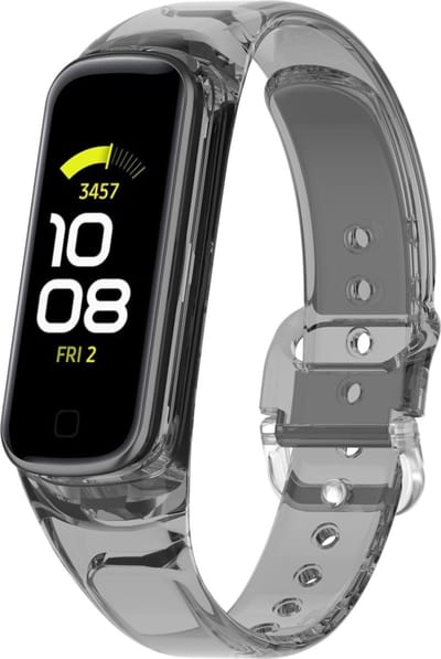 By Qubix - smartwatch bandje - Compatible Samsung bandje - Doorzichtige TPU band (zon verkleurend) - Transparant zwart - Geschikt voor Samsung Galaxy Fit 2