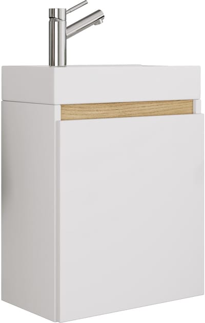 VCM 2 tlg. Badschrank mit Waschbecken für Gäste-WC, Hängeschrank mit Softclose-Tür, Waschplatz platzsparend, Maße: H. 55 x B. 41 x T. 22 cm, Cosila