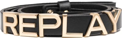 REPLAY Leren Riem Logo Belt W75 Black Zwart