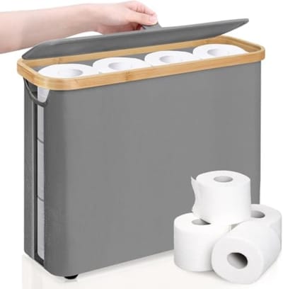 PromoHome Toiletpapier Opbergmand - Ruime Bamboe Organizer met Transparant Venster