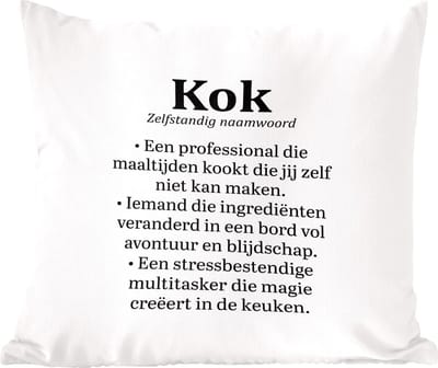 Sierkussens - Kussentjes Woonkamer - 60x60 cm - Tekst - Koken - Kok - Definitie - Woordenboek