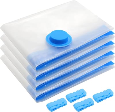 Thijox - 4 Stuks Ruimtebesparende Vacuüm Opbergzakken 60x40 cm voor Kleding, Rits Compressie, Luchtdichte Klep, Ideaal voor Reizen en Thuis