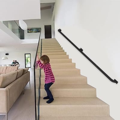 Zwarte moderne leuning voor trappen - complete set, trapleuning leuningen zwarte metalen smeedijzeren wandsteun, 1m 1.5m 2m 2.5m 3m trapleuning (Size : 80cm)