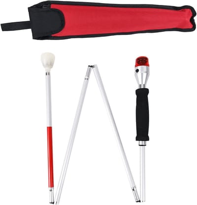 Blindenstok， Folding Cane for the Blind with Audible and Visual Voice Alarm Folding Cane Portable Walking Stick for the Visually Impaired
