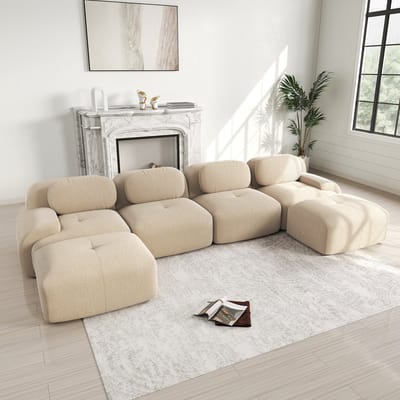 Wishdor - Modulaire Hoekbank - Zonder Frame En Montagevrij - Ergonomisch - Ribfluweel - Beige