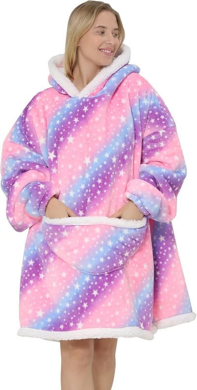 Oversized Hoodiedeken met Grote Zak - Comfortabele Sherpa Fleecedeken voor Dames, Heren en Tieners