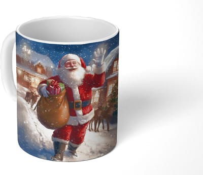 Mok - Koffiemok - Kerstman - Dorp - Hert - Donker - Mokken - 350 ML - Beker - Koffiemokken - Theemok